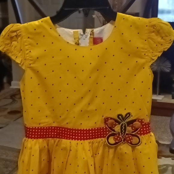 NWOT Shrawanti gold&black polkadot dress w butterflies & belt Sz 32 EU/23/14 US - Picture 7 of 15